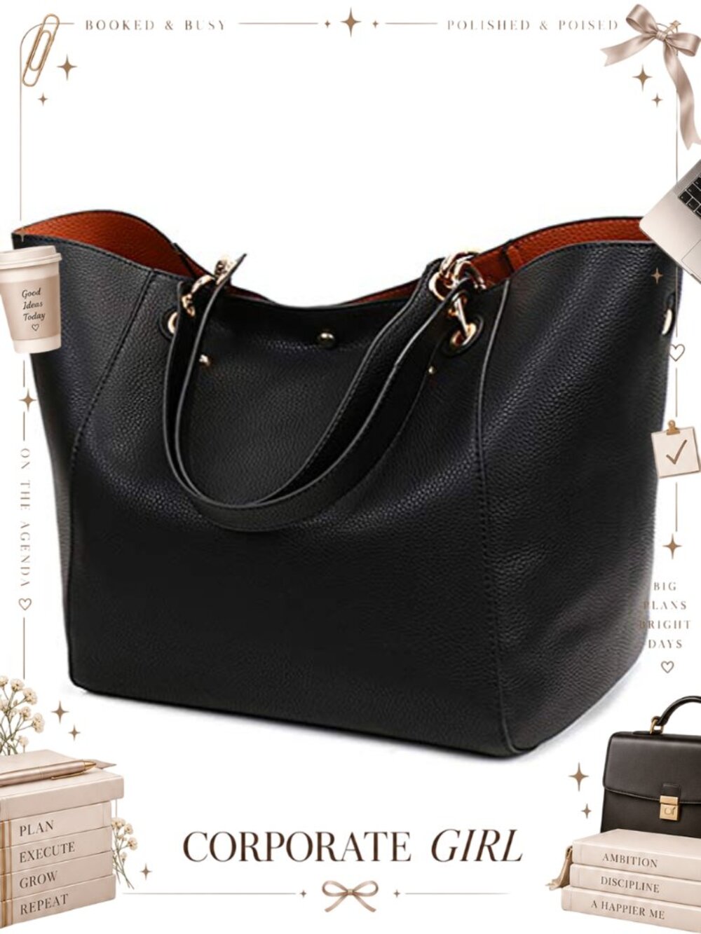Pahajim Large Tote Bag PU Leather Handbag Adjustable Strap Crossbody Purse